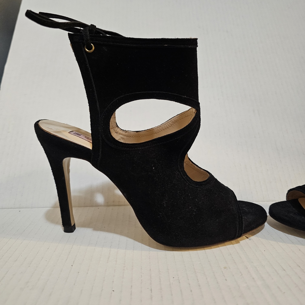 TSAKIRIS Mallas Black Cutout suede Sandals Heels Sz 38 / 7 1/2 US